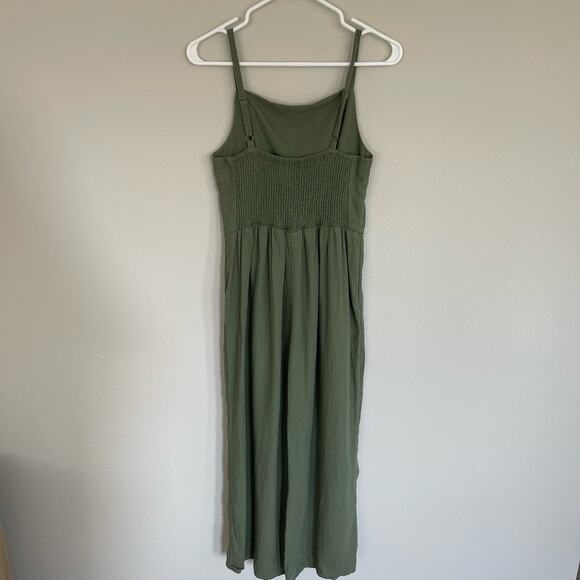 Old Navy Green Linen Wide Leg Square Neck Smocked Jumpsuit (Small) - Picture 7 of 9